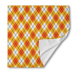 Orange And White Argyle Pattern Print Silk Bandana