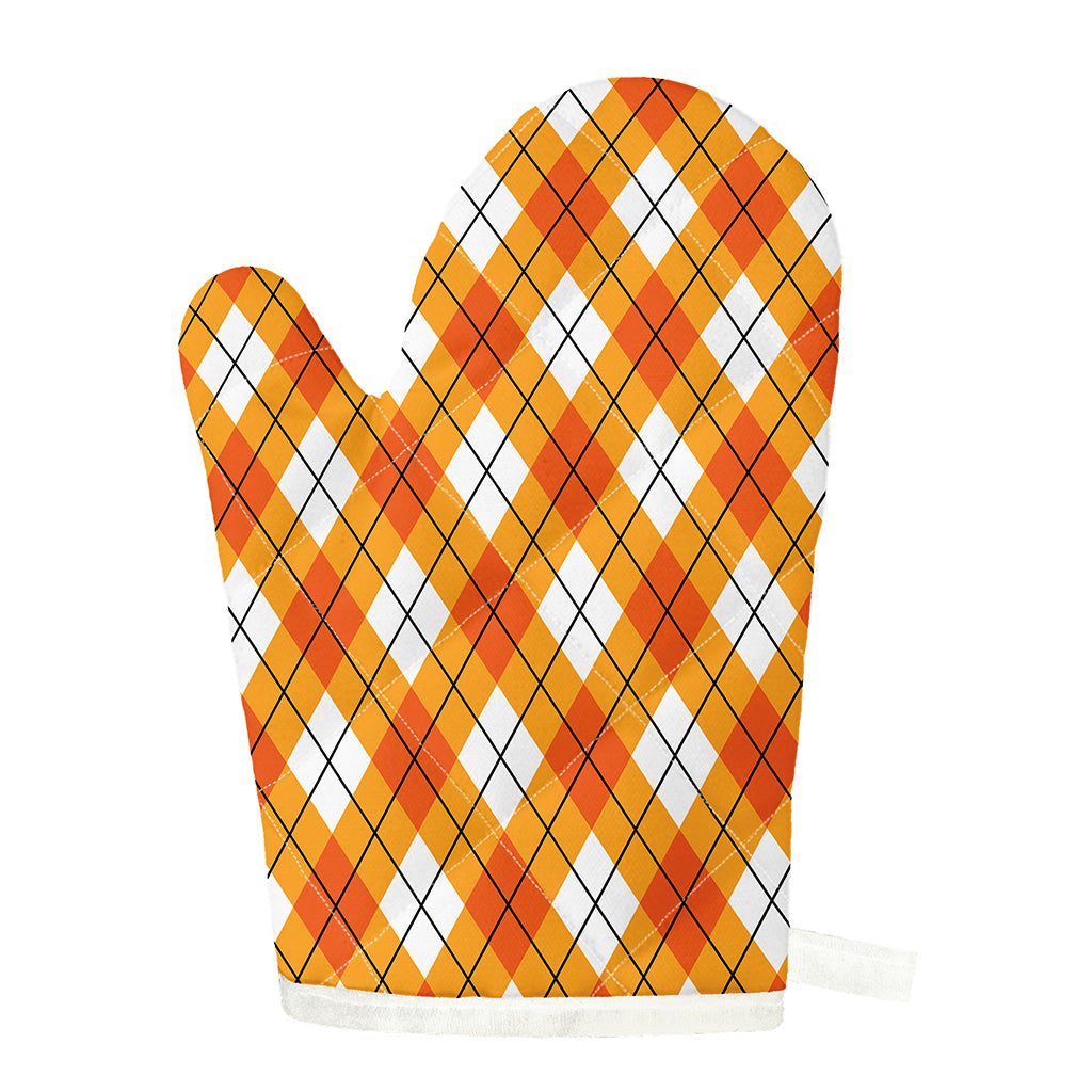 Orange And White Argyle Pattern Print Single Oven Mitt