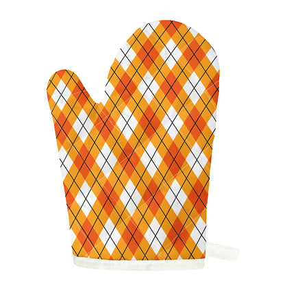 Orange And White Argyle Pattern Print Single Oven Mitt
