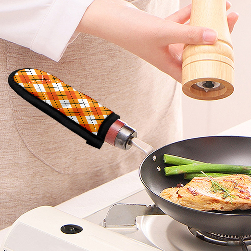 Orange And White Argyle Pattern Print Skillet Handle Cover