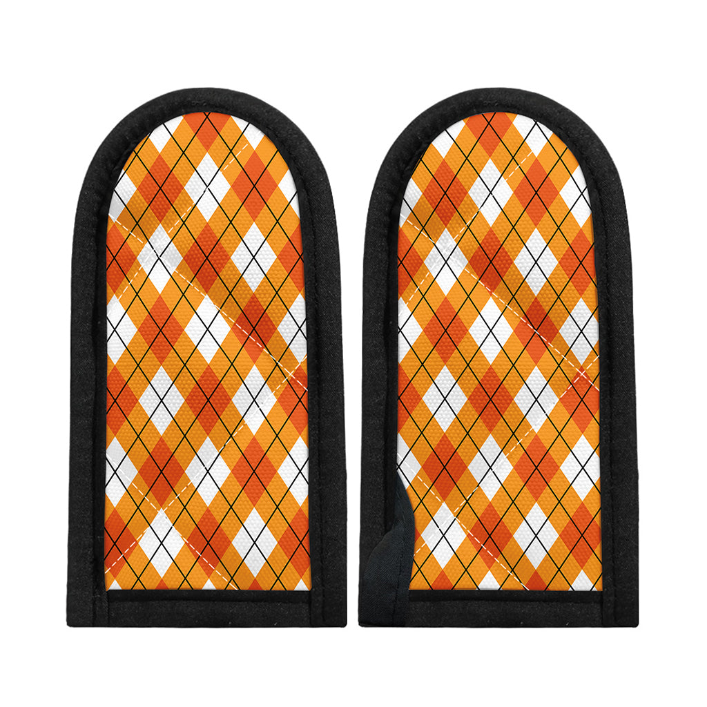 Orange And White Argyle Pattern Print Skillet Handle Cover