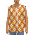 Orange And White Argyle Pattern Print Sleeveless Baseball Jersey