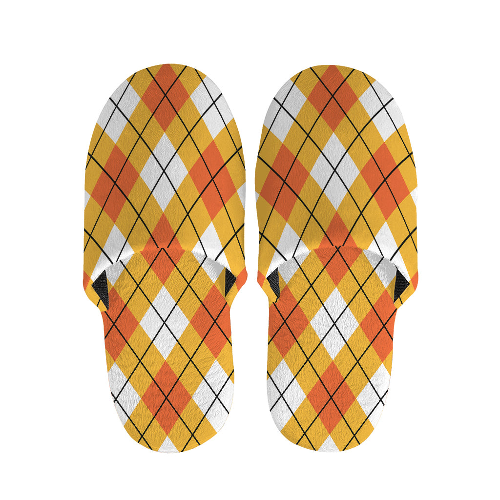 Orange And White Argyle Pattern Print Slippers