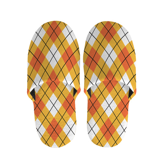Orange And White Argyle Pattern Print Slippers