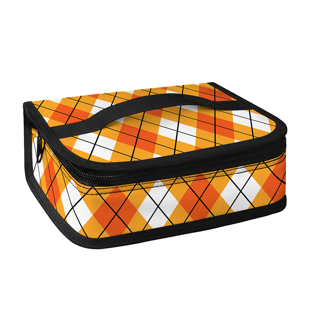 Orange And White Argyle Pattern Print Small Lunch Bag