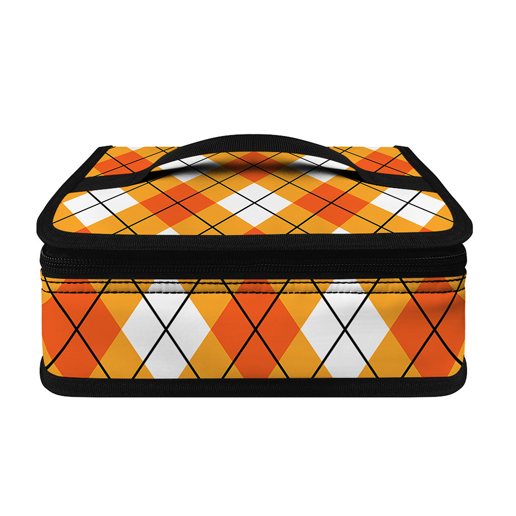 Orange And White Argyle Pattern Print Small Lunch Bag