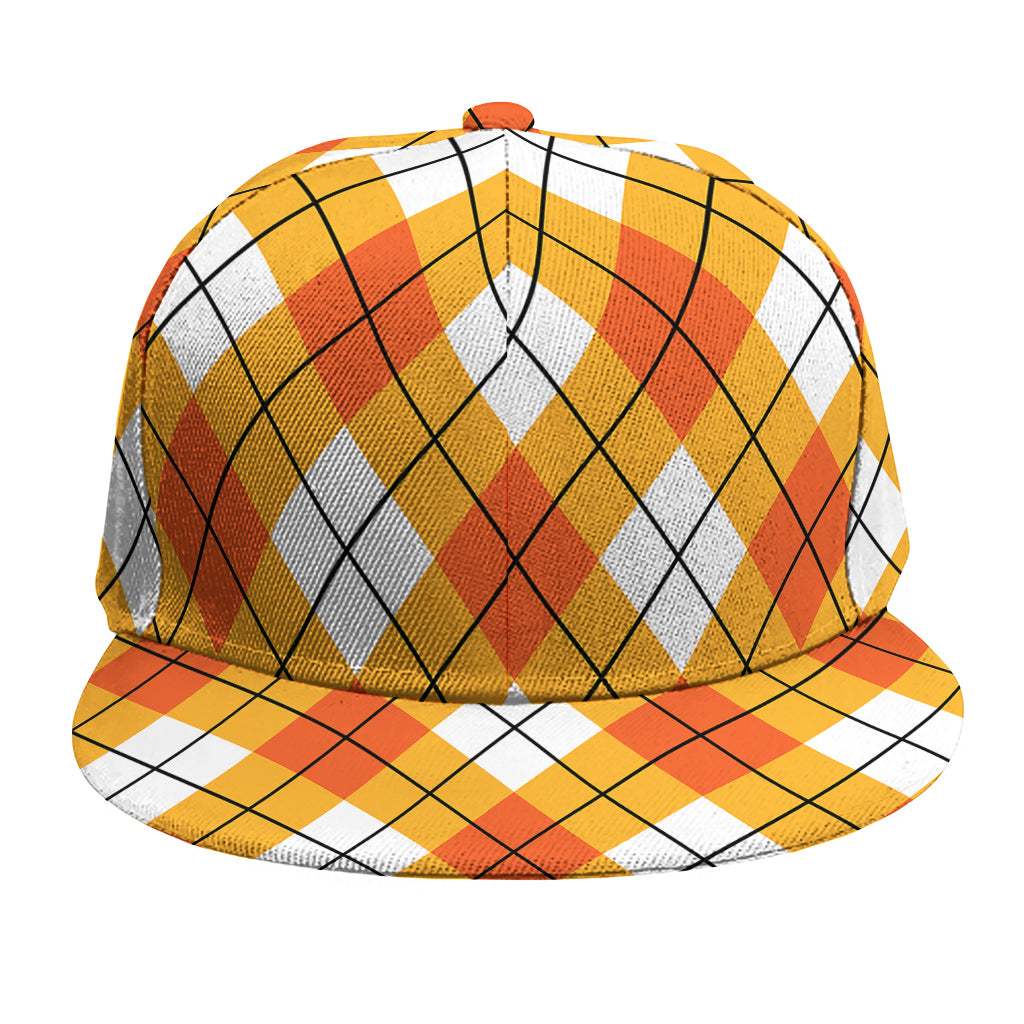 Orange And White Argyle Pattern Print Snapback Cap