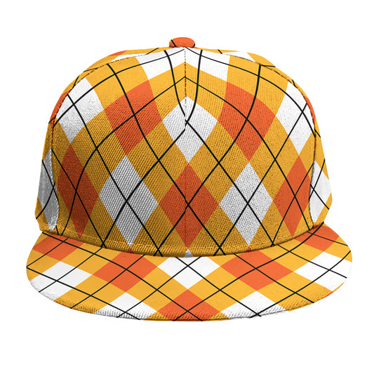 Orange And White Argyle Pattern Print Snapback Cap