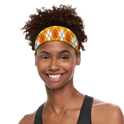 Orange And White Argyle Pattern Print Sports Headband