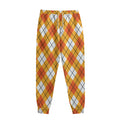 Orange And White Argyle Pattern Print Sweatpants