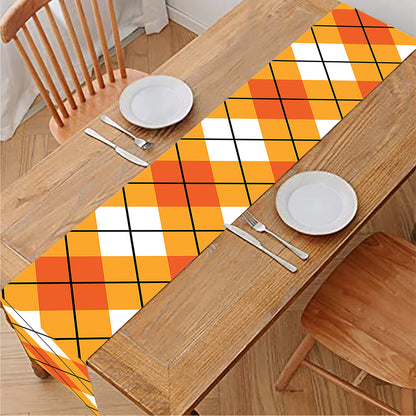 Orange And White Argyle Pattern Print Table Runner