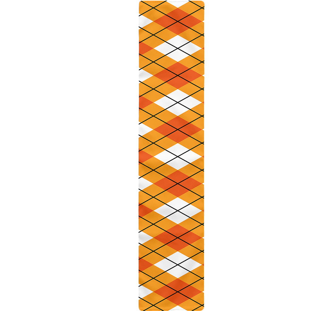 Orange And White Argyle Pattern Print Table Runner
