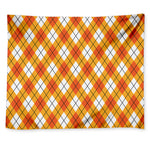 Orange And White Argyle Pattern Print Tapestry