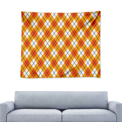 Orange And White Argyle Pattern Print Tapestry
