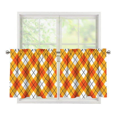 Orange And White Argyle Pattern Print Tier Curtains