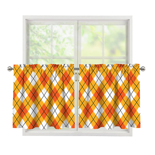Orange And White Argyle Pattern Print Tier Curtains