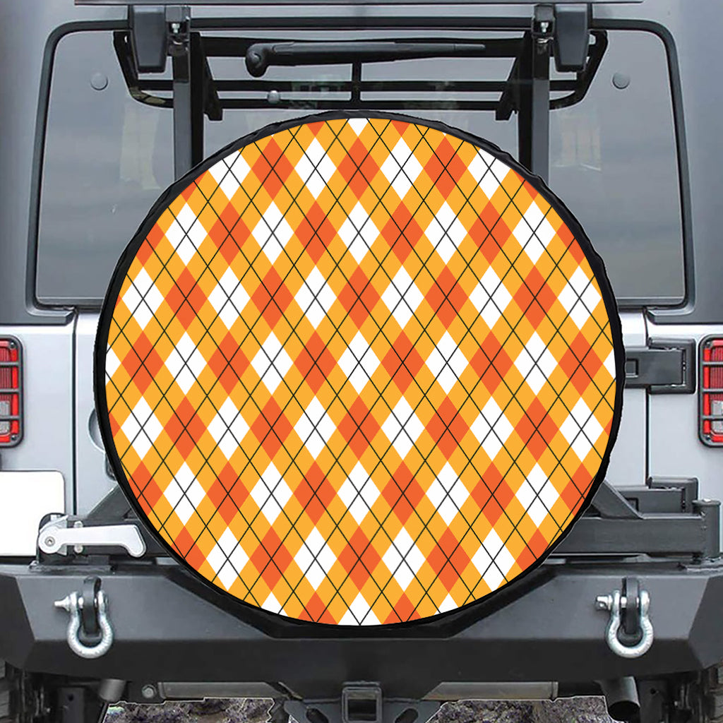 Orange And White Argyle Pattern Print Tire Cover