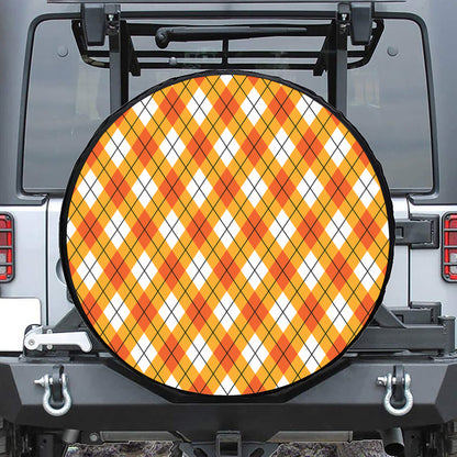 Orange And White Argyle Pattern Print Tire Cover