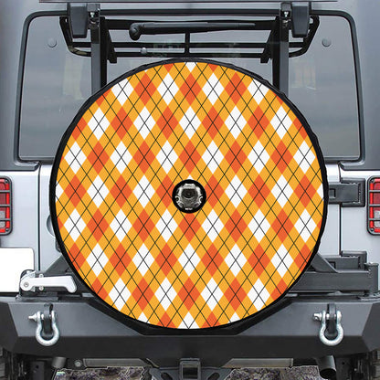 Orange And White Argyle Pattern Print Tire Cover With Camera Hole