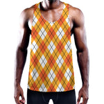Orange And White Argyle Pattern Print Training Tank Top