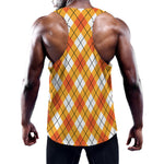 Orange And White Argyle Pattern Print Training Tank Top