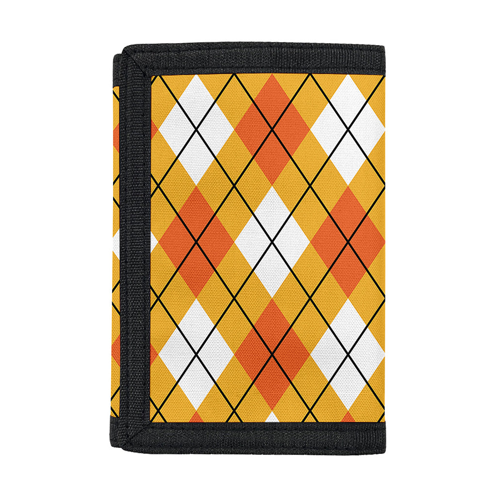 Orange And White Argyle Pattern Print Trifold Wallet