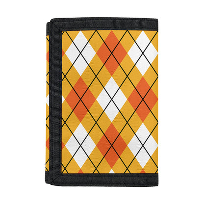 Orange And White Argyle Pattern Print Trifold Wallet
