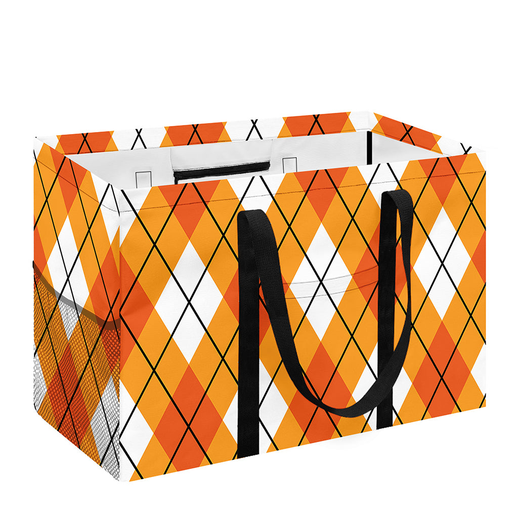 Orange And White Argyle Pattern Print Utility Tote Bag