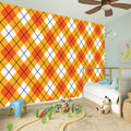Orange And White Argyle Pattern Print Wall Sticker