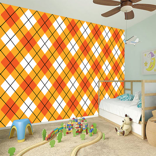 Orange And White Argyle Pattern Print Wall Sticker