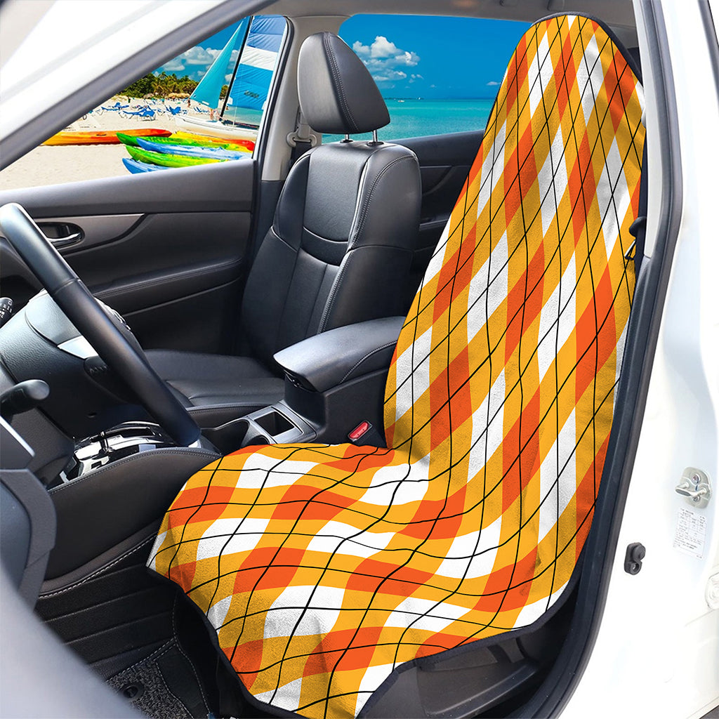 Orange And White Argyle Pattern Print Waterproof Car Seat Cover