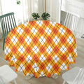 Orange And White Argyle Pattern Print Waterproof Round Tablecloth