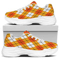 Orange And White Argyle Pattern Print White Chunky Shoes