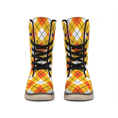Orange And White Argyle Pattern Print Winter Boots