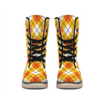 Orange And White Argyle Pattern Print Winter Boots