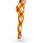 Orange And White Argyle Pattern Print Women's Leggings