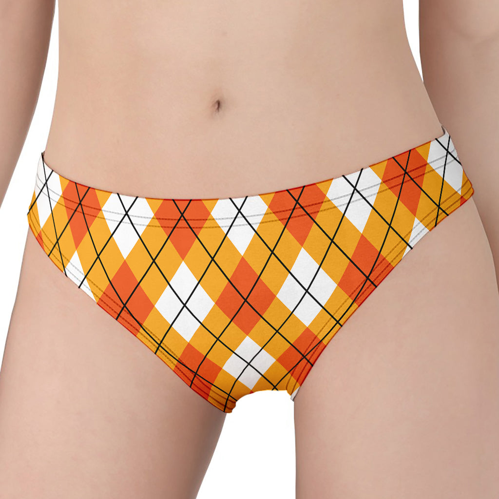 Orange And White Argyle Pattern Print Women's Panties