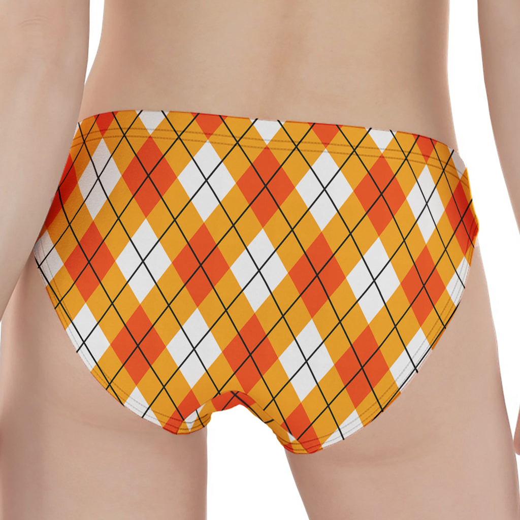 Orange And White Argyle Pattern Print Women's Panties