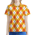 Orange And White Argyle Pattern Print Women's Polo Shirt
