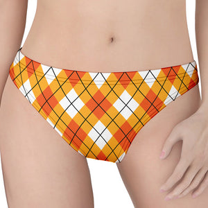 Orange And White Argyle Pattern Print Women's Thong