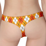 Orange And White Argyle Pattern Print Women's Thong