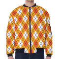 Orange And White Argyle Pattern Print Zip Sleeve Bomber Jacket