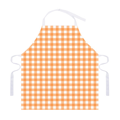 Orange And White Check Pattern Print Adjustable Apron