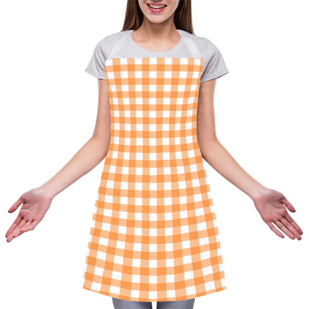 Orange And White Check Pattern Print Adjustable Apron