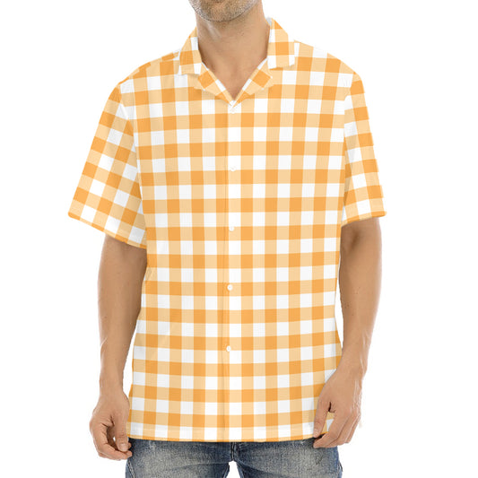 Orange And White Check Pattern Print Aloha Shirt