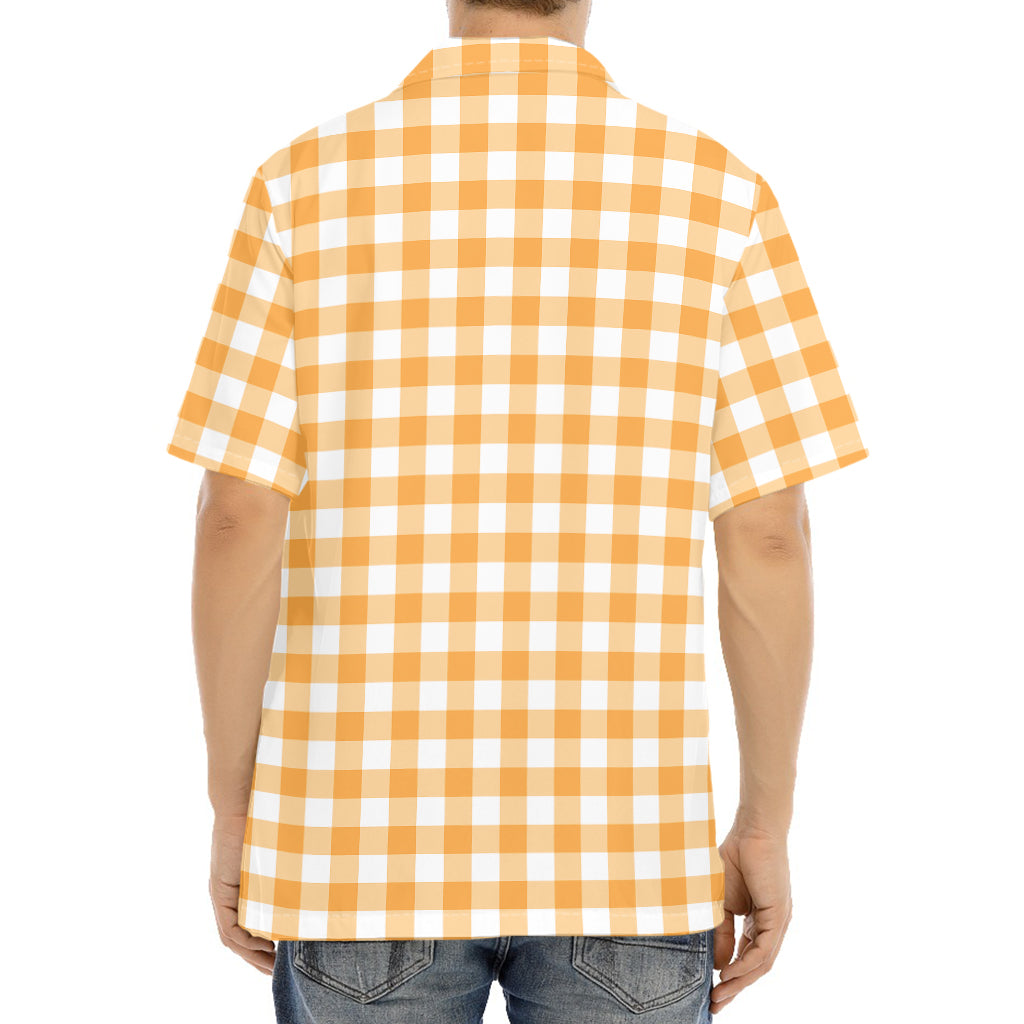 Orange And White Check Pattern Print Aloha Shirt