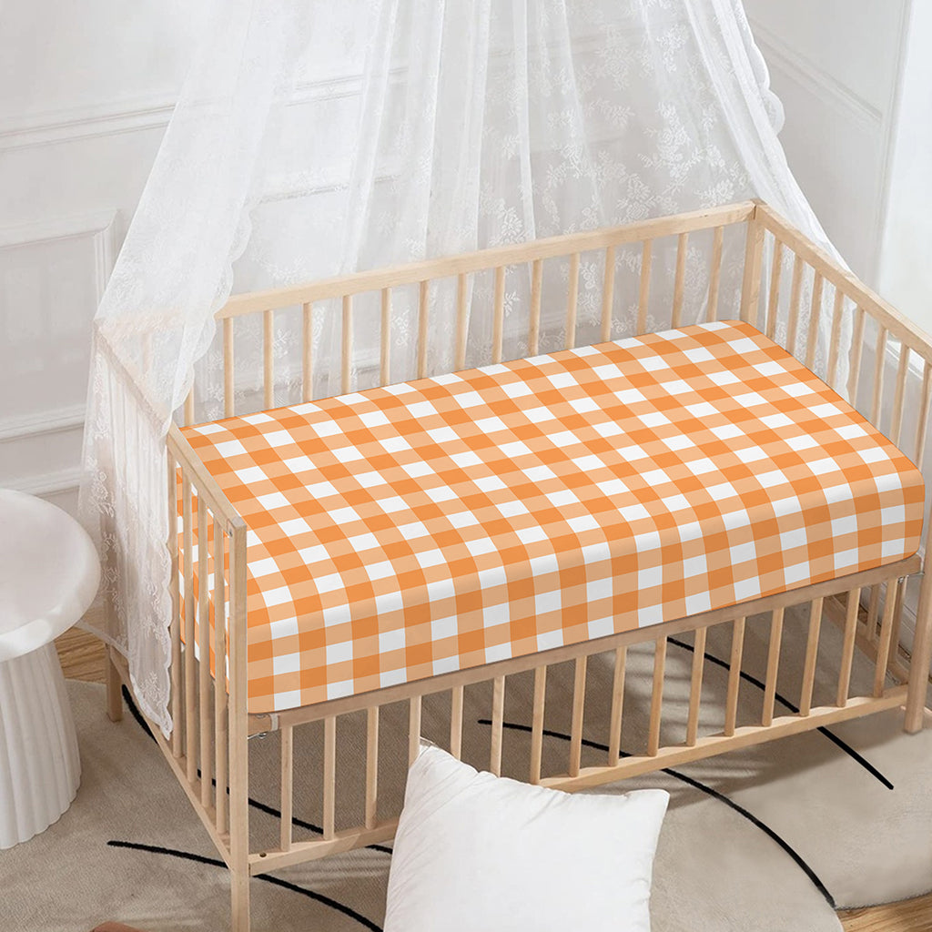 Orange And White Check Pattern Print Baby Crib Sheet