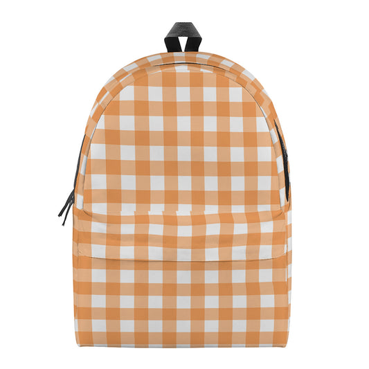 Orange And White Check Pattern Print Backpack