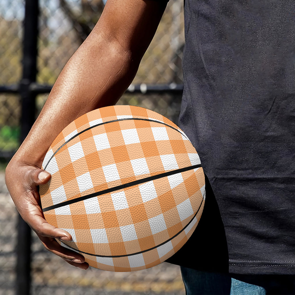 Orange And White Check Pattern Print Basketball
