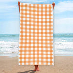 Orange And White Check Pattern Print Beach Towel